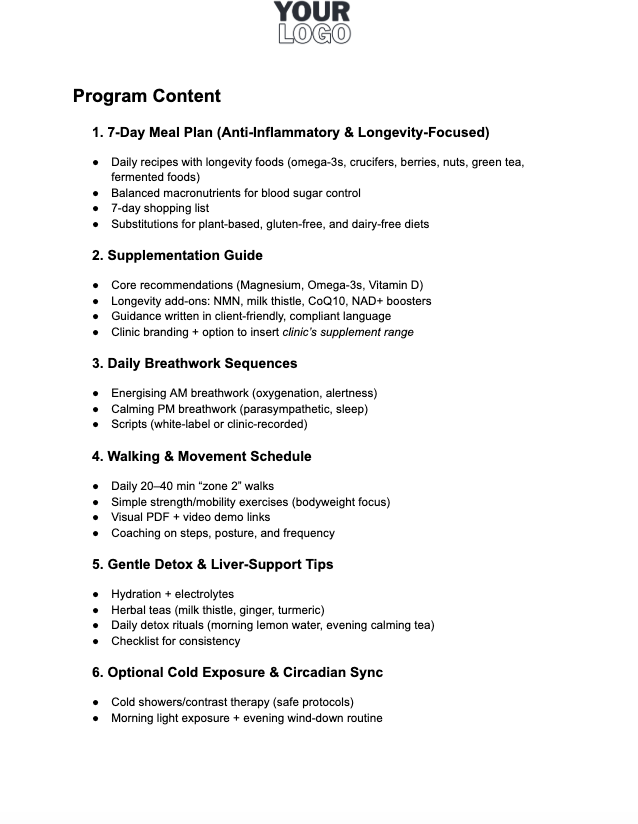 7-Day Longevity Reset – White-Label Consumer Program for Clinics