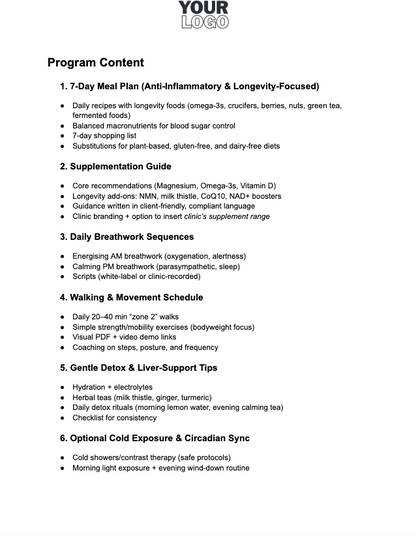 7-Day Longevity Reset – White-Label Consumer Program for Clinics